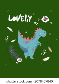 Cute cartoon little dinosaur - vector illustration. Cute simple dino Great for designing baby clothes.