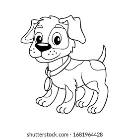 Cute cartoon little dog. Puppy. Black and white vector illustration for coloring book