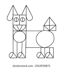 Cute cartoon little dog. Puppy. Color and black white vector illustration for coloring book
