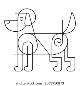 Cute cartoon little dog. Puppy. Color and black white vector illustration for coloring book
