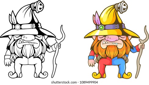 cute cartoon little dwarf, funny coloring illustration