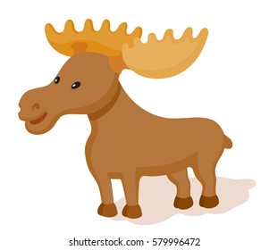 Cute cartoon little elk on isolated white background