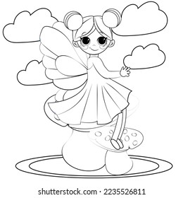 Cute cartoon little fairy. Colorful vector illustration, coloring book for kids. coloring book for children fairy