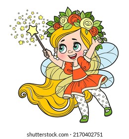 Cute cartoon little fairy in a jump color variation for coloring page isolated on white background