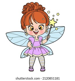 Cute Cartoon Little Fairy With A Magic Wand Color Variation For Coloring On White Background