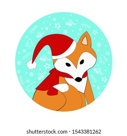 Cute Cartoon Little Fox Christmas Hat Stock Vector (Royalty Free ...