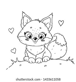 Cute cartoon little fox. Coloring book for children