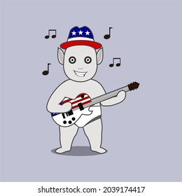 cute cartoon little ghost playing guitar and american hat. tuyul ghost Indonesia. vector illustration. Halloween festival