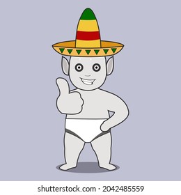 cute cartoon little ghost wearing a sambrero hat. Vector illustration for logo, icon, mascot or sticker