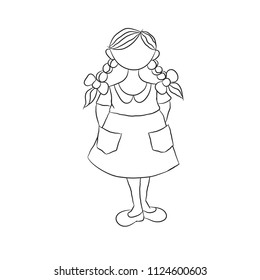 Cute Cartoon Little Girl Coloring Page Stock Vector (Royalty Free ...