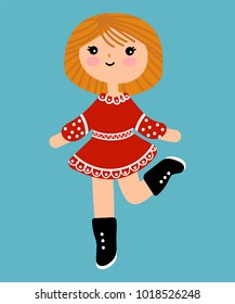 Cute cartoon little girl. Vector isolated illustration on a blue background