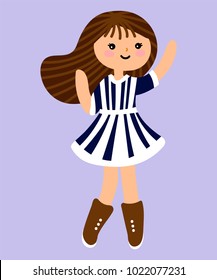 Cute cartoon little girl. Vector isolated illustration on a purple background