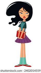 Cute cartoon little girl. Vector 
illustration of a teenager sudent holding books.