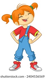 Cute cartoon little girl. Vector 
illustration of a teenager in casual street clothes outlined