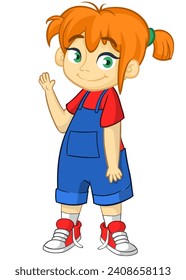 Cute cartoon little girl. Vector 
illustration of a teenager in casual street clothes outlined