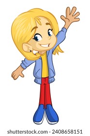 Cute cartoon little girl. Vector 
illustration of a teenager in casual street clothes outlined