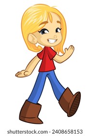 Cute cartoon little girl. Vector 
illustration of a teenager in casual street clothes outlined