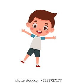 Cute cartoon little happy boy. Little schoolboy character show facial expression. Vector illustration.