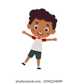 Cute cartoon little happy boy. Little schoolboy character show facial expression. Vector illustration.