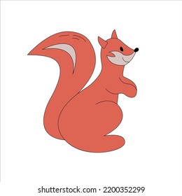 Cute cartoon little happy squirrel. Vector bright squirrel icon. Baby orange little wild animal.