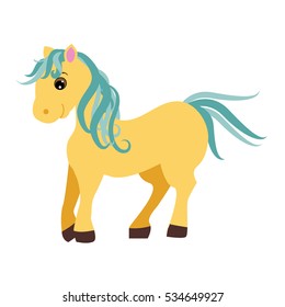 Cute cartoon little horse isolated on white background. Vector illustration of cute fantasy pony