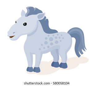 Cute cartoon little horse on isolated white background