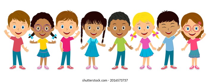 Cute Cartoon Little Kids Stand Togetherillustrationvector Stock Vector ...