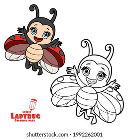 Cute cartoon little ladybug flying color variation for coloring page isolated on white background