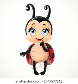 Cute cartoon little ladybug stand on a white background