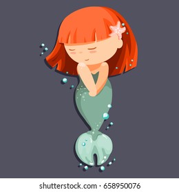 cute cartoon little mermaid vector illustration. Siren. Sea theme.