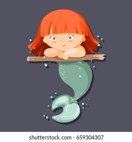 cute cartoon little mermaid vector illustration. Siren. Sea theme.