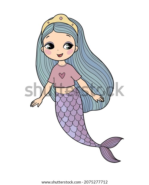 Cute Cartoon Little Mermaids Siren Sea Stock Vector (Royalty Free ...