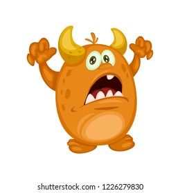 Cute Cartoon Little Orange Monster Isolated on White Background. Funny Virus, Bacteria Character Illustration