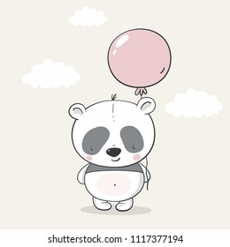 Cute cartoon little panda with ball. Baby Shower print