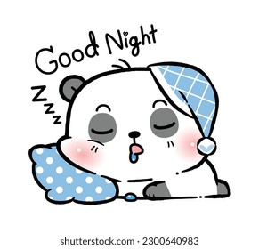 Cute Cartoon Little Panda Sleeping, Good Night, flat design style.