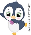 Cute cartoon little penguin vector