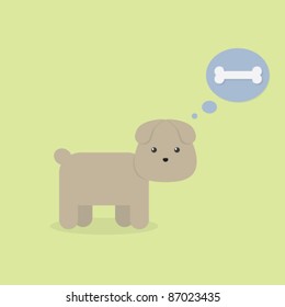 Cute Cartoon Little Pet Thinking About Tasty Bone
