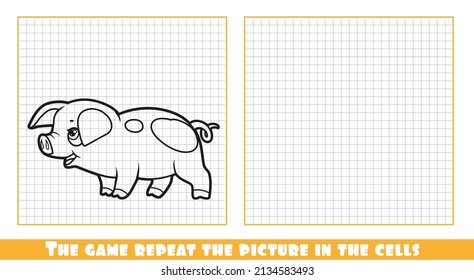 Cute cartoon little piglet outlined the game repeat the picture in the cells