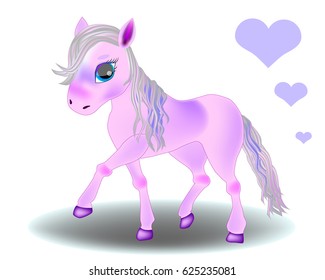 Cute cartoon little pink baby horse. Detailed vector illustration isolated on white. My little pony  svg