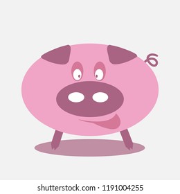 Cute cartoon little pink pig. Vector flat illustration. Funny symbol of piggy chinese new year 2019