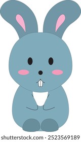 cute cartoon little rabbit hare with big ears, paws, stock vector, white background