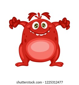 Cute Cartoon Little Red Monster Isolated on White Background. Funny Virus, Bacteria Character Illustration