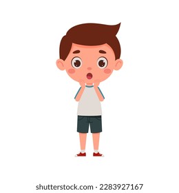 Cute cartoon little scary boy. Little schoolboy character show facial expression. Vector illustration.