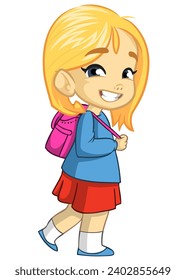 Cute cartoon little schoolgirl. Vector 
illustration of a teenager with backpack.