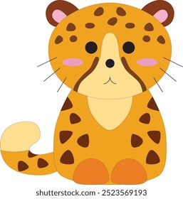cute cartoon little spotted cheetah, paws, tail, stock vector, white background