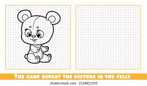 Cute cartoon little Teddy Bear the game repeat the picture in the cells