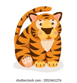 Cute cartoon little tiger. Plush toy tiger. Year of the tiger. Vector illustration. 