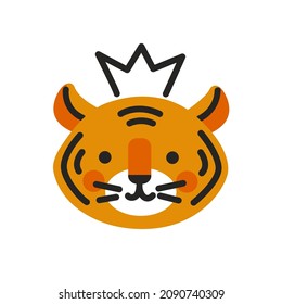 Cute cartoon little tiger wearing crown. Chinese animal of the year 2022, new year symbol. Kawaii character for banner, poster, greeting card, calendar and print. Vector illustration.