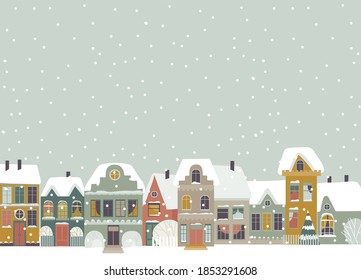 Cute cartoon little town in Christmas time