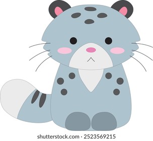 cute cartoon little wild cat manul with spots, paws, tail, stock vector, white background